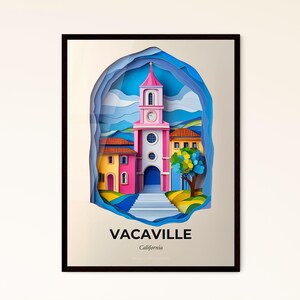 Vivid Vacaville, Kalifornien - Scherenschnitt einer Kirche mit Glockenturm – Fine Art Print, individualisierbar