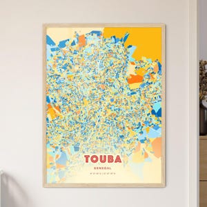 Mapa artístico de la costa de Touba, Senegal, con colores, mapa de la ciudad de Touba, Senegal: póster personalizable, enmarcado o en dibond de aluminio.
