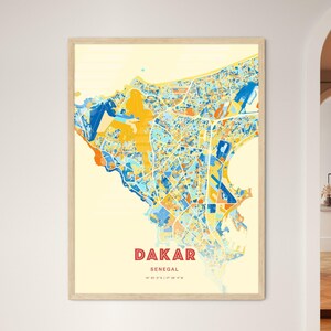 Dakar Senegal Küstenfarben Kunst Karte, Dakar Senegal Stadt Karte - individueller Poster Druck oder digitaler Download