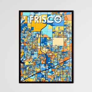 Póster de mapa artístico colorido de FRISCO, TEXAS: decoración única para el hogar/regalo personalizable para un diseño interior vibrante
