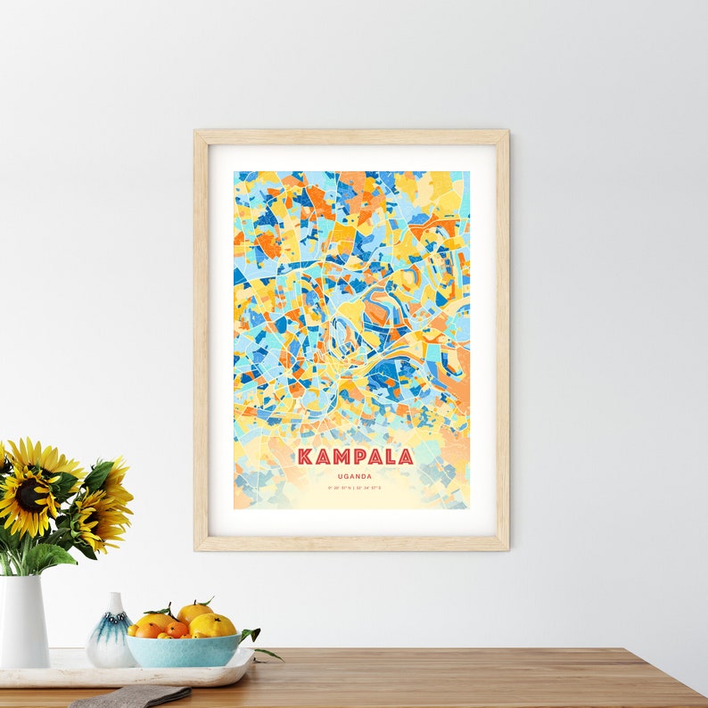 Bunt KAMPALA UGANDA Blau Orange Kunstdruck, Kampala Uganda Karte