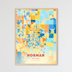 Bunt Norman Oklahoma Blau Orange Fine Art Print, Norman USA Zweifarbiges Kreatives Heimatstadt Stadt Poster, Ein Perfektes Geschenk.