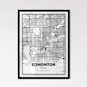 Edmonton, Canada - Plan de la ville de style scandinave pour une décoration intérieure moderne - Poster en noir et blanc