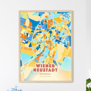 Carte artistique couleurs côtières de Wiener Neustadt, Autriche, carte de la ville de Wiener Neustadt Österreich, un cadeau parfait.
