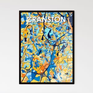 Poster con mappa artistica di Cranston, Rhode Island: decorazione murale unica, regalo personalizzabile perfetto per qualsiasi spazio!