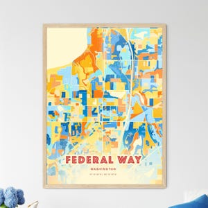 Carte artistique de couleurs côtières de Washington, Federal Way, États-Unis, affiche créative bicolore de ville natale, également en téléchargement numérique