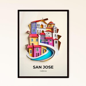 Vivid San Jose, Kalifornien - Scherenschnitt einer Stadt an einem Fluss – Fine Art Print, individualisierbar