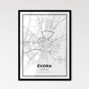 Évora Portugal - Stadtplan im skandinavischen Stil für die moderne Dekoration - schwarz-weiß Poster