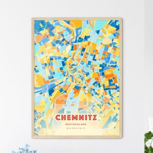 Carte artistique de couleurs côtières de Chemnitz en Allemagne, carte de la ville de Chemnitz en Allemagne - impression poster personnalisable ou téléchargement numérique