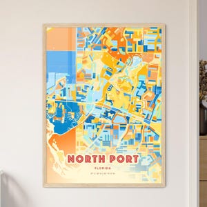 North Port Florida kustkleuren kunstkaart North Port stadsplan Verenigde Staten - aanpasbare posterprint of digitale download