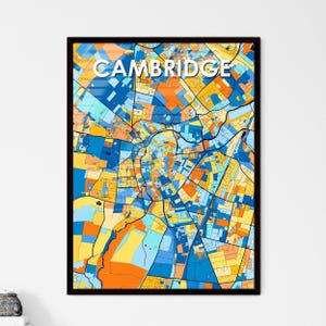 Poster carte artistique de Cambridge en Angleterre - Décoration murale vibrante pour une décoration d'intérieur unique | Cadeaux mémorables