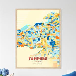 Carte artistique de couleurs côtières de Tampere, Finlande, carte de la ville de Tampere, Finlande - affiche personnalisable ou téléchargement numérique