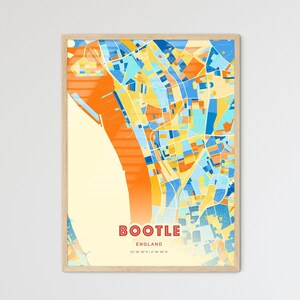 Bootle England Coastal Colors Landkarte Landkarte Bootle England Stadt Karte - Personalisierbarer Posterdruck oder digitaler Download