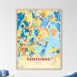 Ermesinde-Portugal kustkleuren kunstkaart Stadskaart Ermesinde Portugal - aanpasbare posterafdruk, ingelijst of aluminiumdibond