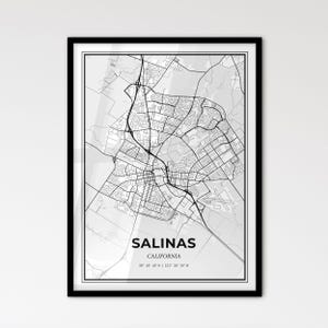 Salinas, California - Mapa de la ciudad de estilo escandinavo para una decoración moderna del hogar
