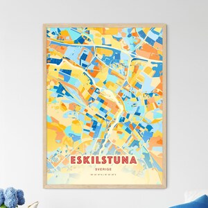 Carte artistique des couleurs côtières d'Eskilstuna Suède, carte artistique d'Eskilstuna Suède, impression poster personnalisable ou téléchargement numérique
