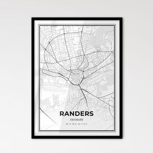 Randers Danemark - Plan de la ville de style scandinave pour une décoration intérieure moderne