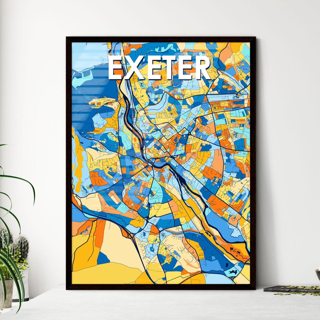 Exeter England Art Map Print Vibrant Wall Decor, Perfect Personalisable