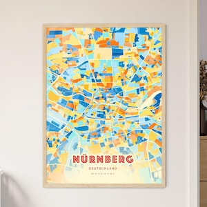 Carte artistique de couleurs côtières de Nuremberg en Allemagne, carte de la ville de Nuremberg en Allemagne - impression poster personnalisable ou téléchargement numérique