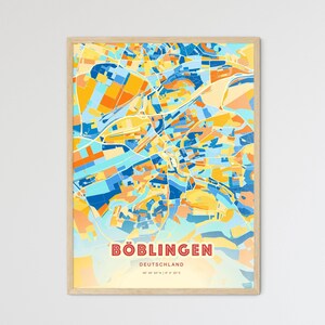 Mapa artístico de colores costeros de Böblingen, Alemania. Póster creativo de ciudad natal de Böblingen, Alemania, en dos tonos. También disponible como descarga digital.