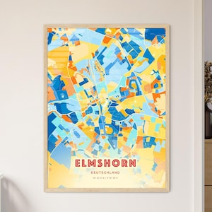 Elmshorn Deutschland Küstenfarben Kunstkarte, Elmshorn Deutschland zweifarbige Landkarte Heimatstadt Stadt Poster, mit Rahmen oder Aluminium Dibond