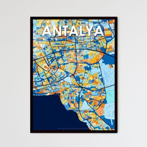 Poster con mappa artistica di Antalya, Turchia - Decorazione murale vibrante, idea regalo unica per l'arredamento della casa, tocco personale per qualsiasi spazio