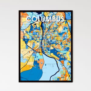 Affiche de carte artistique de Columbus en Géorgie - décoration murale vibrante et unique pour la maison ou un cadeau, parfaite pour une touche personnelle !