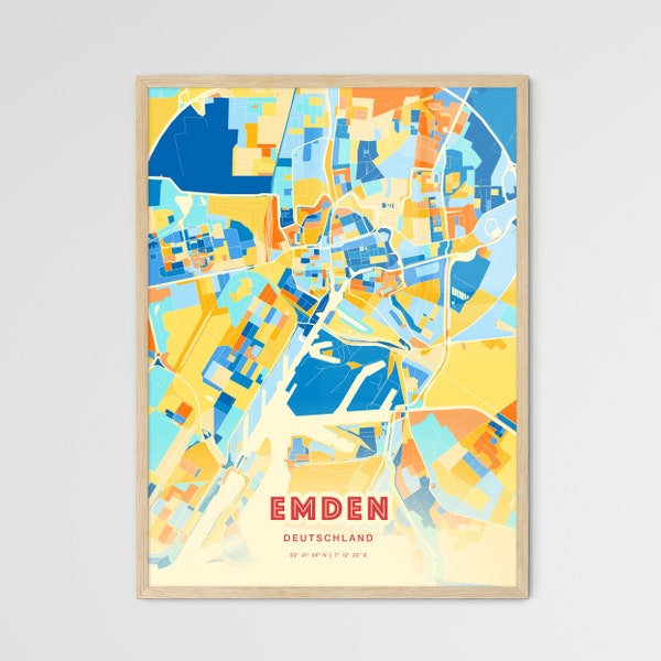 Buntes EMDEN DEUTSCHLAND Blau Orange Fine Art Print, Emden Deutschland Zweifarbiges kreatives Heimatstadt-Poster, ein perfektes Geschenk.