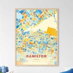 Carte artistique couleurs côtières de Hamilton Canada, carte de la ville de Hamilton Canada - affiche personnalisable ou téléchargement numérique
