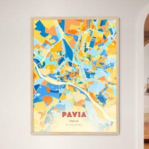 Carte artistique de couleurs côtières de Pavie Italie, carte de la ville de Pavie Italie - impression poster personnalisable ou téléchargement numérique