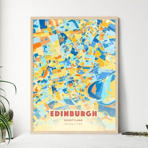 Carte d'art couleurs côtières d'Édimbourg en Écosse, carte de la ville d'Édimbourg en Écosse - affiche personnalisable ou téléchargement numérique