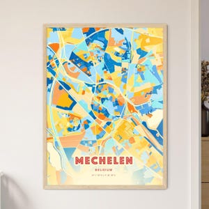 Carte artistique couleurs côtières de Malines Belgique Plan de la ville de Malines Belgique - affiche personnalisable ou téléchargement numérique