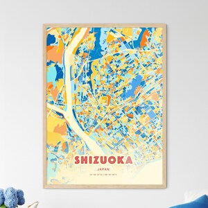 Carte d'art de couleurs côtières de Shizuoka Japon, carte de la ville de Shizuoka Japon - impression poster personnalisable ou téléchargement numérique