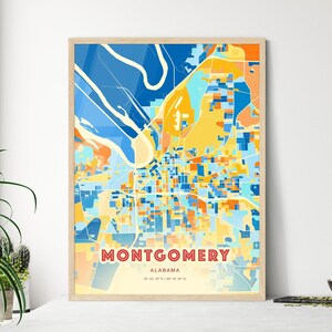 Montgomery (Alabama) kustkleuren kunstkaart, stadskaart Montgomery (VS) - aanpasbare posterprint of digitale download