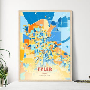 Carte artistique de couleurs côtières de Tyler au Texas, affiche créative bicolore de ville natale de Tyler Usa, également en téléchargement numérique