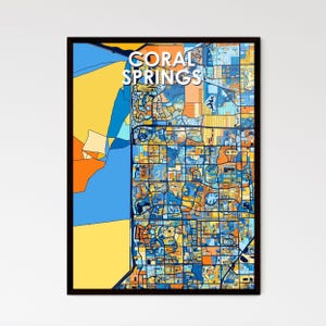 Mappa artistica di Coral Springs, FL - Poster decorativo da parete vivace per uno stile di casa unico / Idee regalo ponderate!