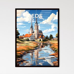 Ede, Holanda, una iglesia con un río – Travel Skylines Collection / Personalizable