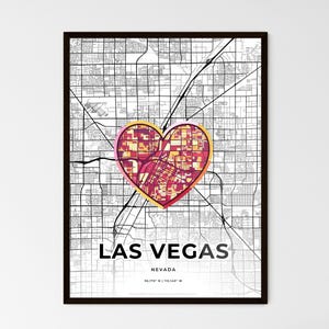Las Vegas Minimal Art-kaart - waar het allemaal begon - Kies een van de drie stijlen - Aanpasbare posterprint, gepersonaliseerd cadeau - Kleurrijk icoon