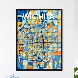 Poster con mappa artistica vibrante di WICHITA, KANSAS - Decorazione murale unica / Regalo premuroso per gli appassionati di interior design