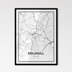 Solihull, Inglaterra: Mapa de la ciudad de estilo escandinavo para una decoración moderna del hogar