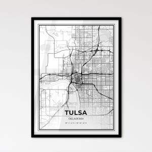 Tulsa Oklahoma - Stadtplan im skandinavischen Stil für das moderne Wohndekor - schwarz-weißes Poster