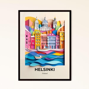 Das lebhafte Hamburg, Finnland - Scherenschnitt einer Stadt mit Boot – Fine Art Print, individualisierbar