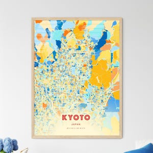 Carte d'art de couleurs côtières de Kyoto au Japon, carte de la ville de Kyoto au Japon - impression poster personnalisable ou téléchargement numérique