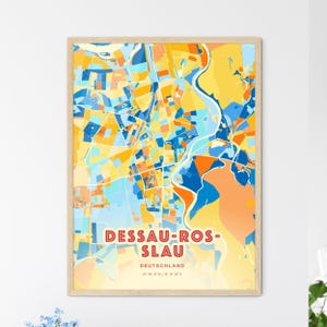 Carte artistique des couleurs côtières de Dessau-Rosslau en Allemagne, carte de la ville de Dessau-Rosslau en Allemagne, un cadeau parfait.