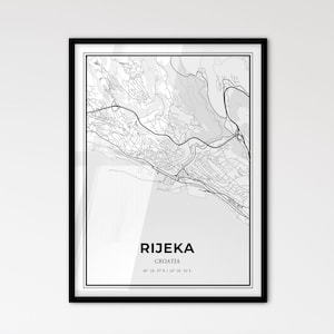 Rijeka Kroatien - Stadtplan im Skandinavischen Stil für das moderne Wohndekor - schwarz weiß Poster
