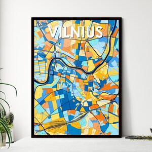 Pôster com o Mapa Artístico de Vilnius, Lituânia - Presente Personalizado Único | Decoração de Parede Impressionante para Design de Interiores