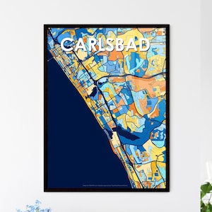 Carte artistique colorée de CARLSBAD, CALIFORNIE - Décoration murale unique | Cadeau personnalisable parfait pour la décoration intérieure