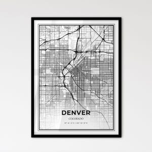 Denver, Colorado - Plan de la ville de style scandinave pour une décoration intérieure moderne - Poster en noir et blanc