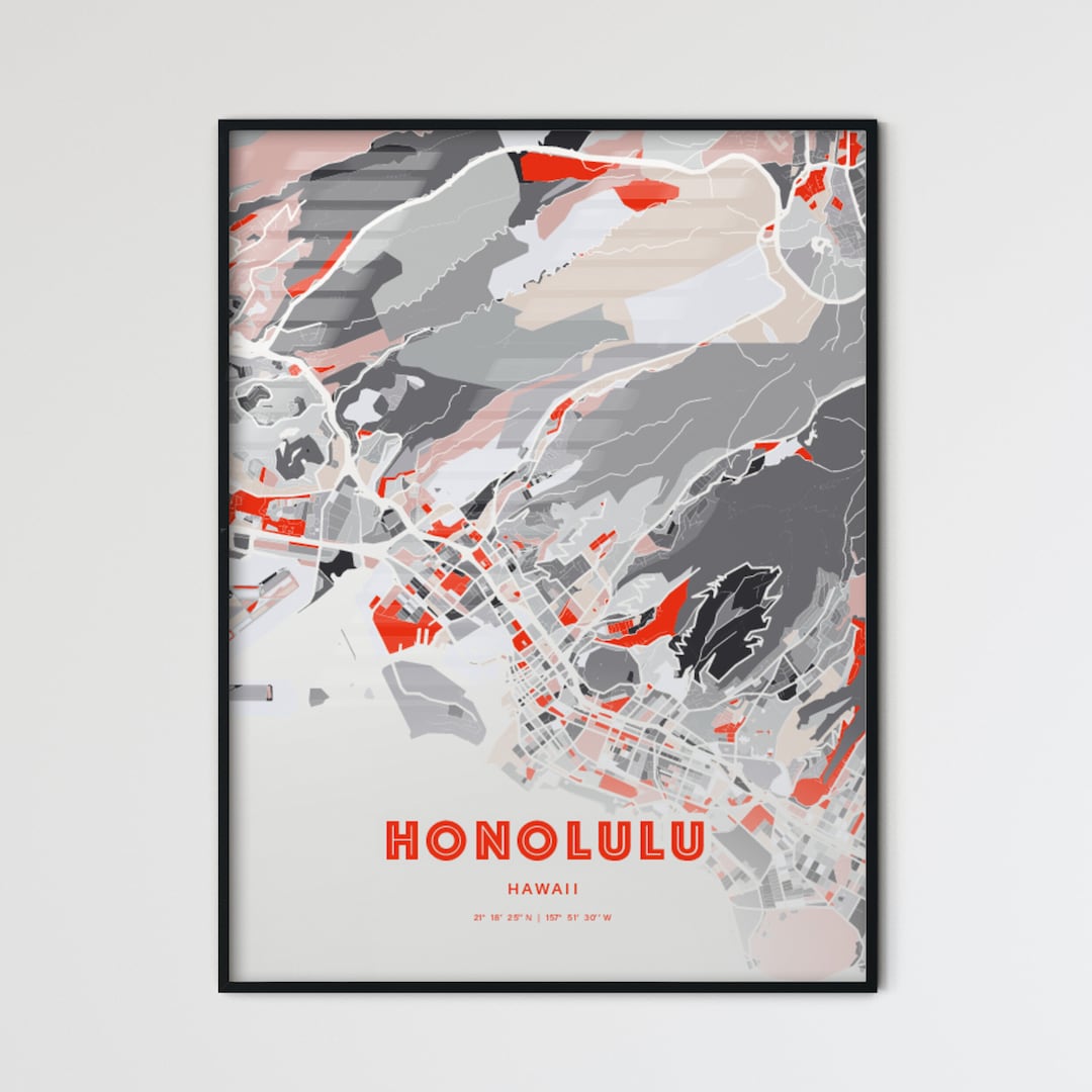 Honolulu Hawaii Modern Art Map Custom Poster Expressive - Etsy