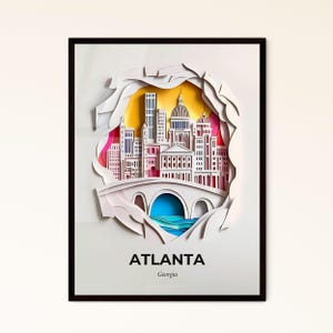Atlanta, Georgia - Scherenschnitt einer Stadt mit einer Brücke – Fine Art Print, individualisierbar